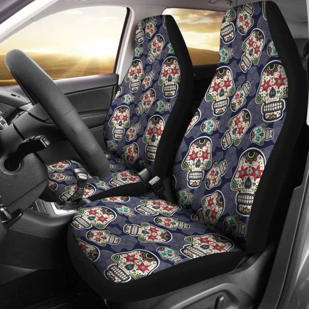 Set 2 Seat Cover Sugar Skulls - Day Of The Dead Seat Cover 101207