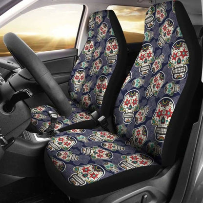Set 2 Seat Cover Sugar Skulls - Day Of The Dead Seat Cover 101207
