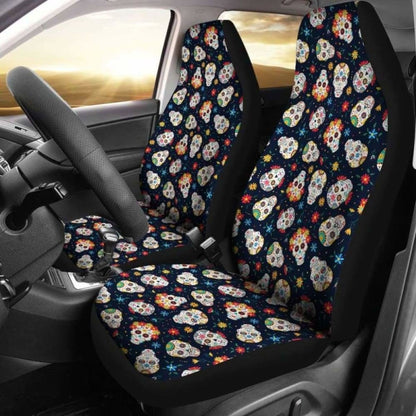 Set 2 Seat Cover Sugar Skulls - Day Of The Dead Car Seat Covers 101207