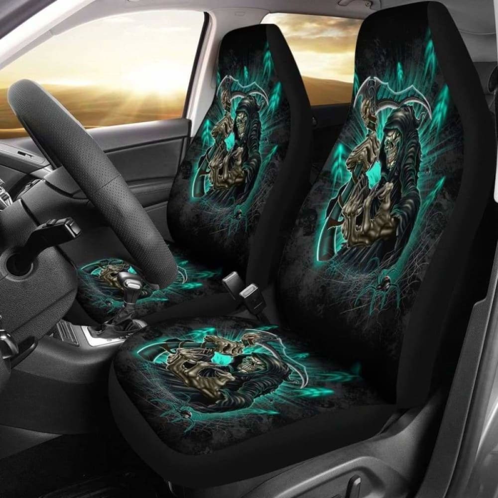 Set 2 Skull Gothic Grim Reaper Seat Cover Sugar Skulls 172727