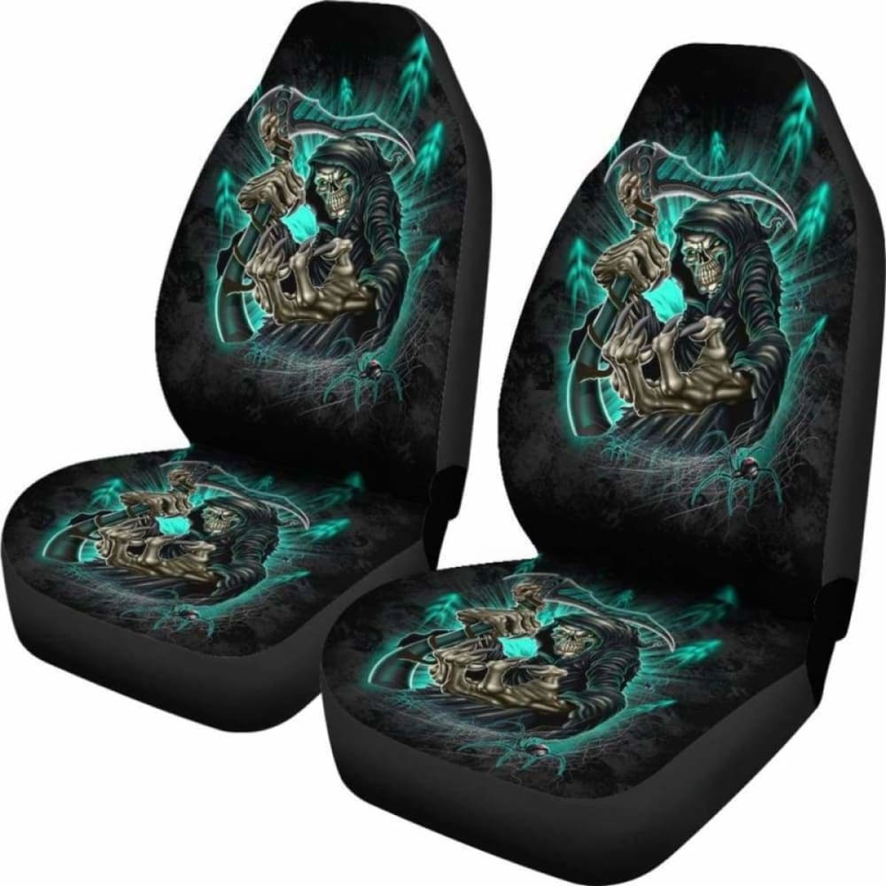 Set 2 Skull Gothic Grim Reaper Seat Cover Sugar Skulls 172727