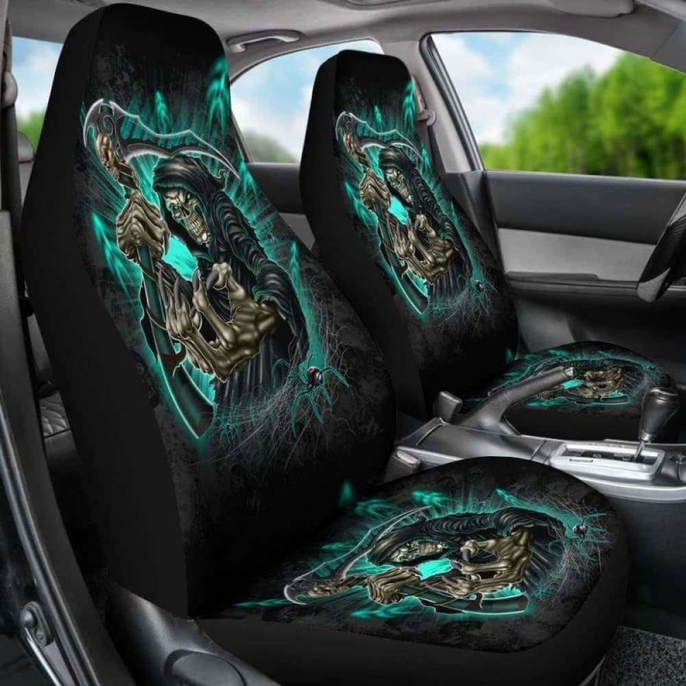 Set 2 Skull Gothic Grim Reaper Seat Cover Sugar Skulls 172727