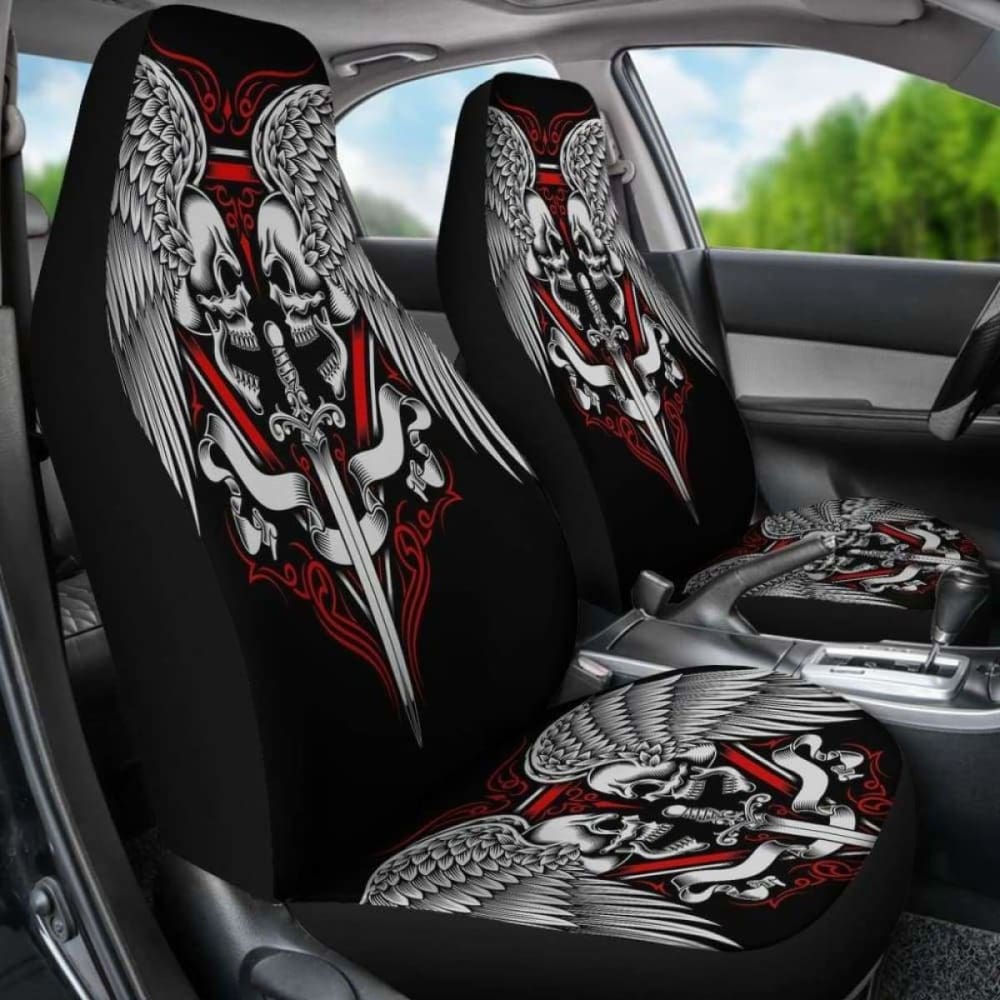Set 2 Skull Wings Car Seat Cover Sugar Skulls 101207
