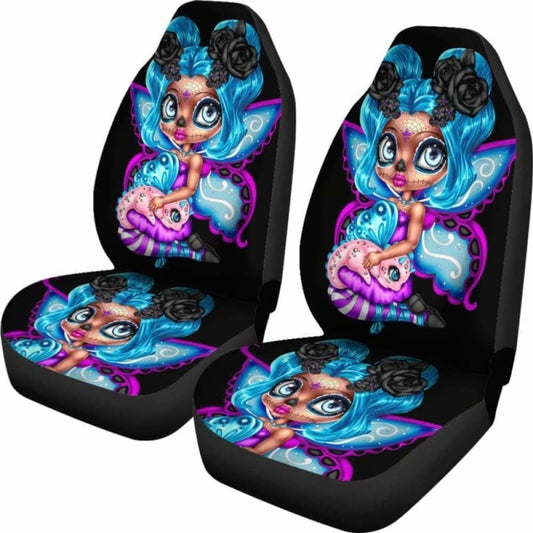 Set 2 Sugar Skull Car Seat Cover Day Of The Dead 101207