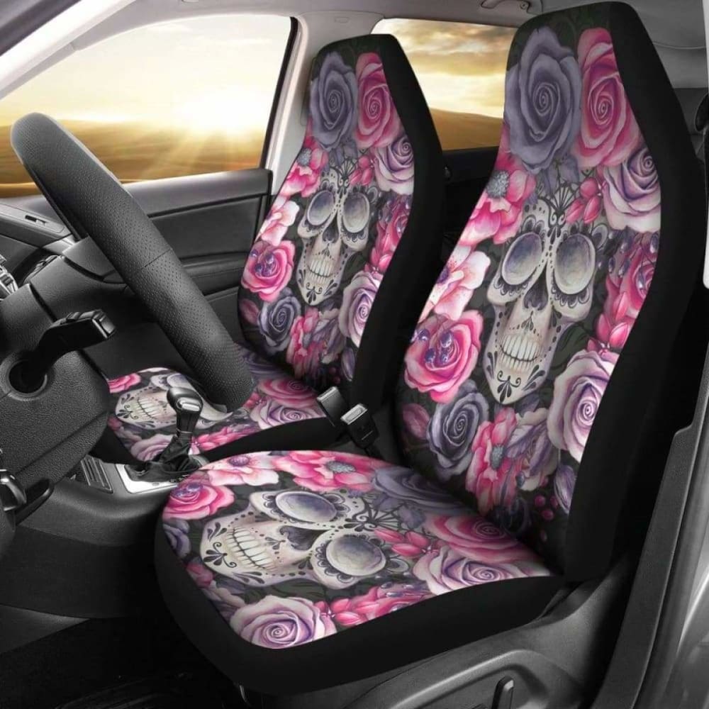 Set 2 Sugar Skull Car Seat Cover Day Of The Dead 101207