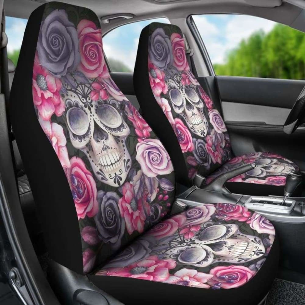 Set 2 Sugar Skull Car Seat Cover Day Of The Dead 101207
