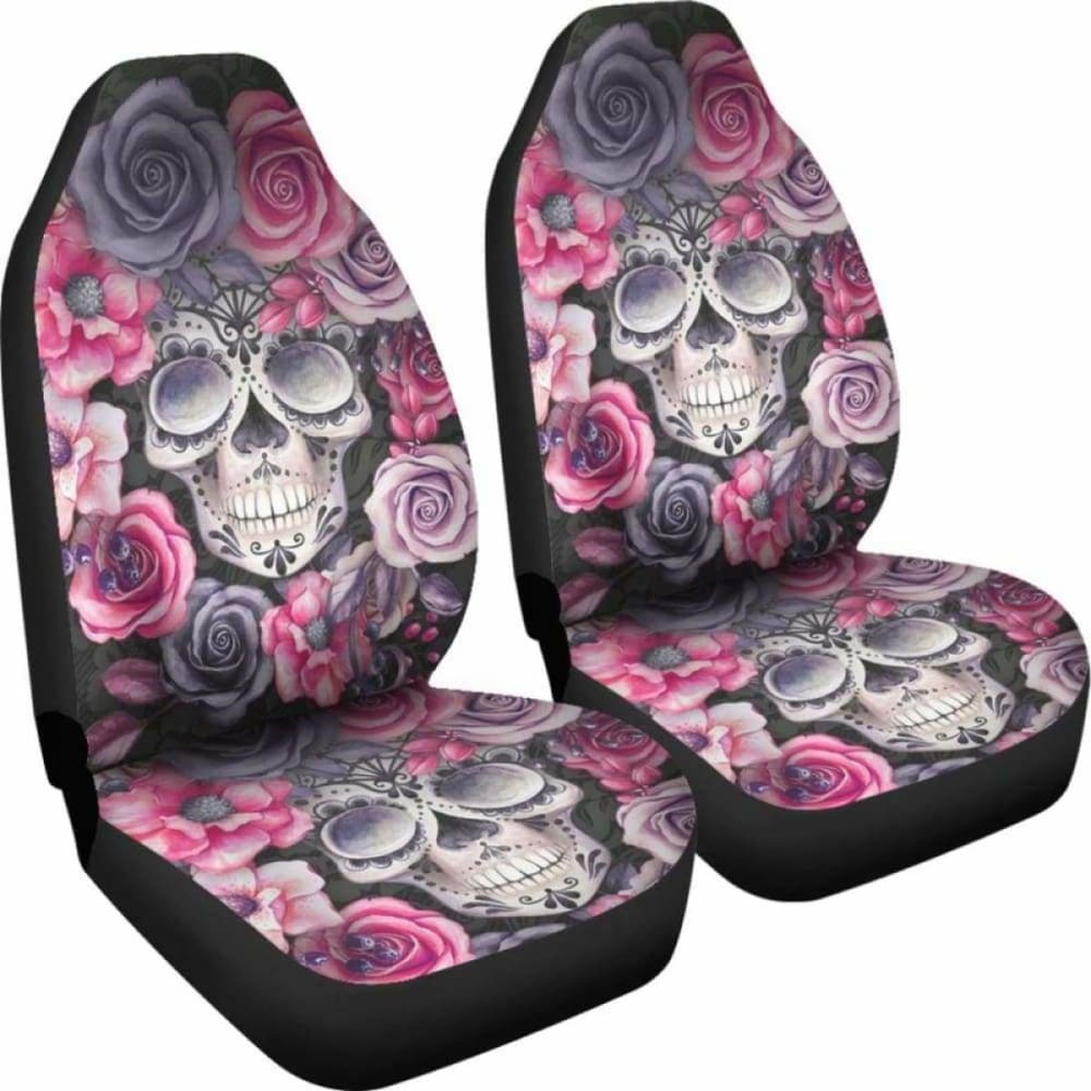 Set 2 Sugar Skull Car Seat Cover Day Of The Dead 101207