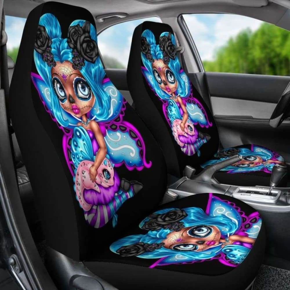 Set 2 Sugar Skull Car Seat Cover Day Of The Dead 101207