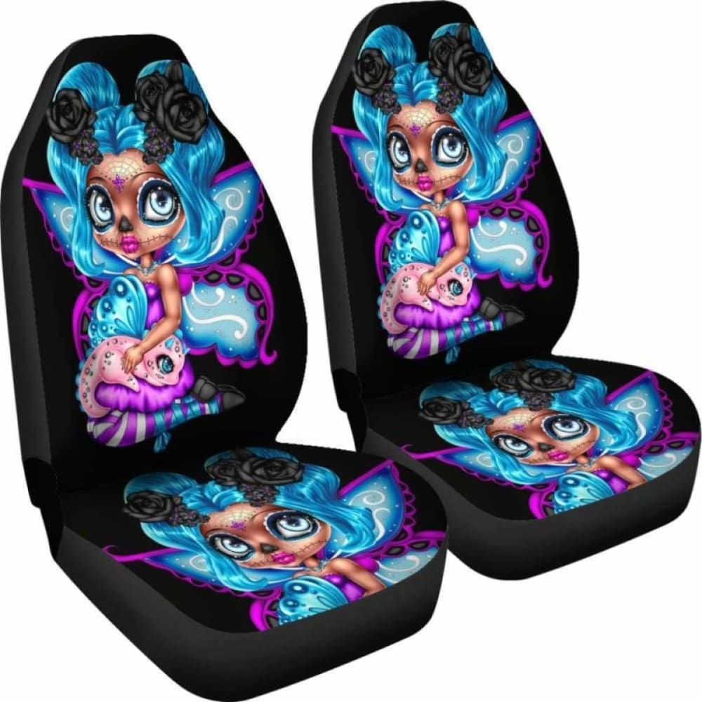 Set 2 Sugar Skull Car Seat Cover Day Of The Dead 101207