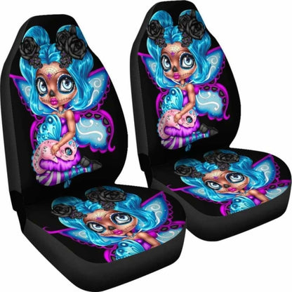 Set 2 Sugar Skull Car Seat Cover Day Of The Dead 101207