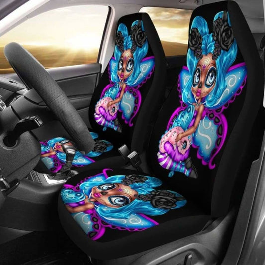 Set 2 Sugar Skull Car Seat Cover Day Of The Dead 101207