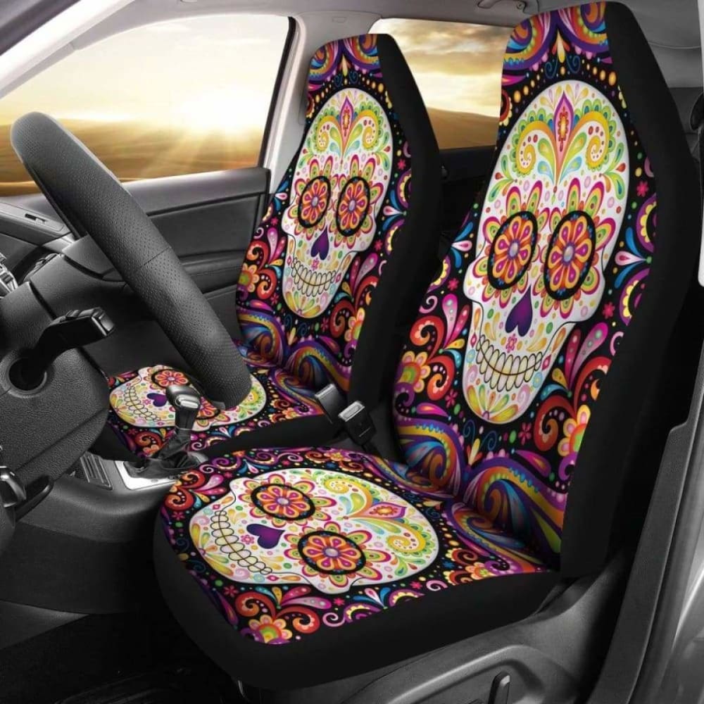 Set 2 Sugar Skull Car Seat Covers 101207