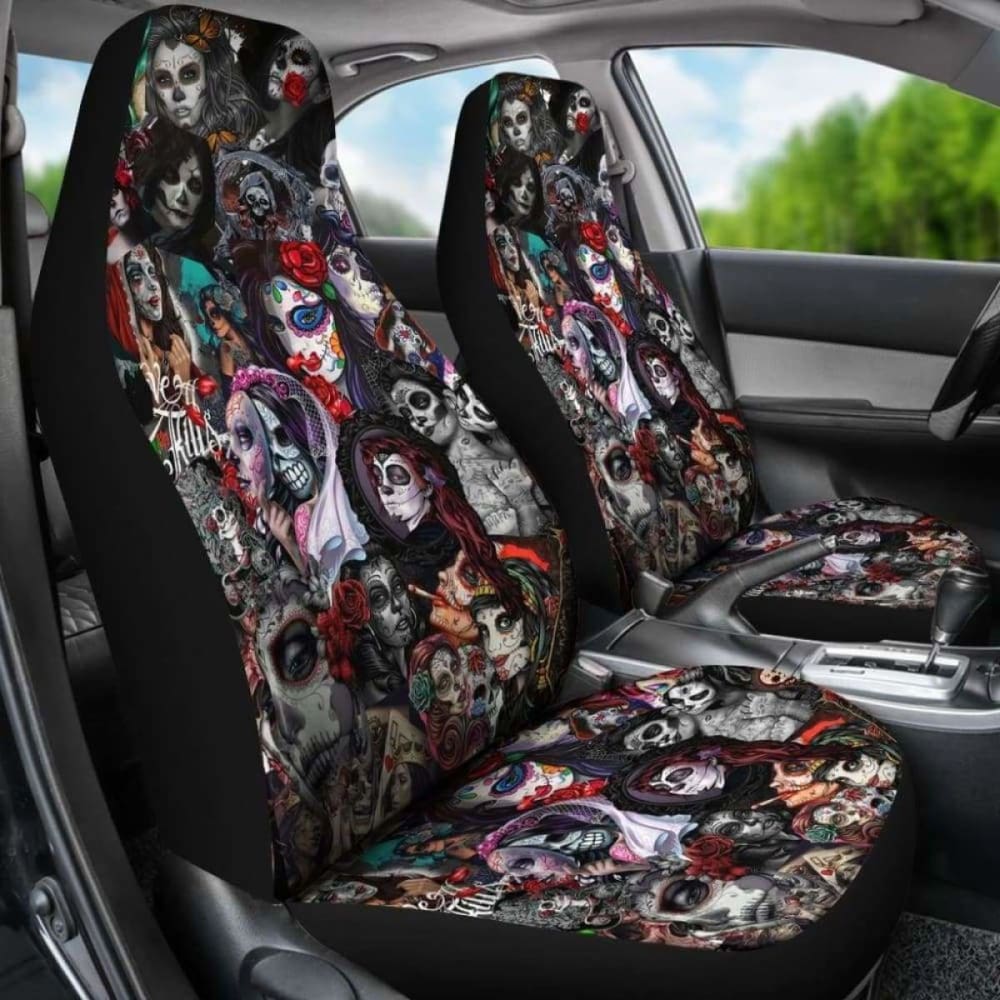 Set 2 Sugar Skull Car Seat Covers 101207