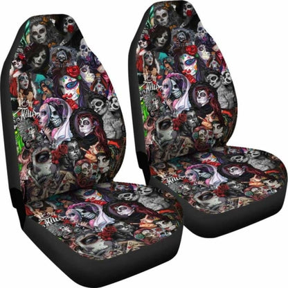 Set 2 Sugar Skull Car Seat Covers 101207