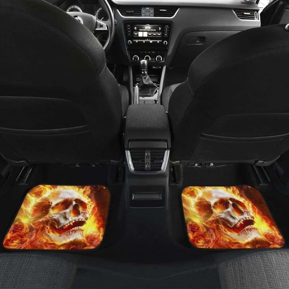 Set 4 Pcs Flaming Skull Car Mats 110728 - YourCarButBetter