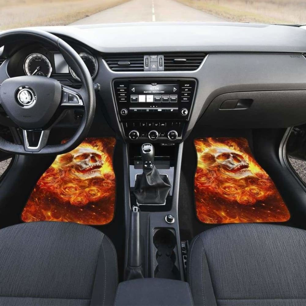 Set 4 Pcs Flaming Skull Car Mats 110728 - YourCarButBetter