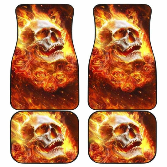Set 4 Pcs Flaming Skull Car Mats 110728 - YourCarButBetter
