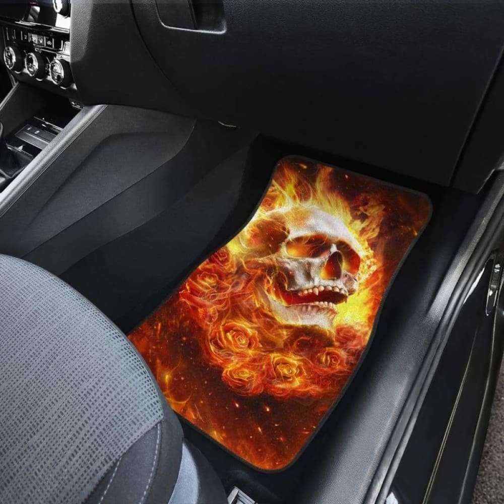 Set 4 Pcs Flaming Skull Car Mats 110728 - YourCarButBetter