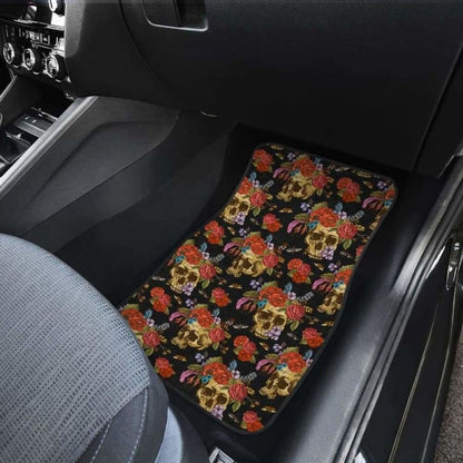 Set 4 Pcs Floral Sugar Skull Car Mats 101207