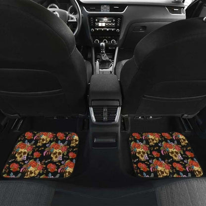 Set 4 Pcs Floral Sugar Skull Car Mats 101207