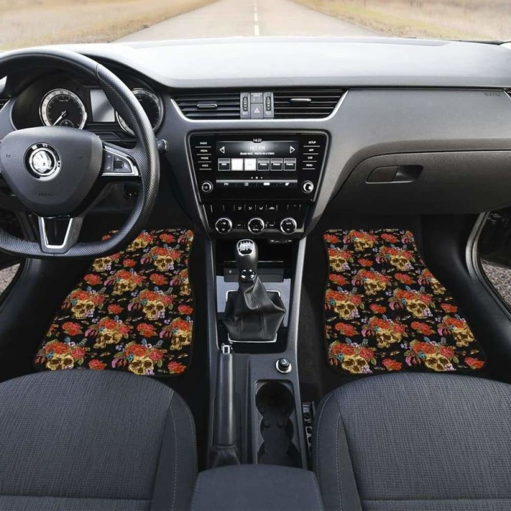 Set 4 Pcs Floral Sugar Skull Car Mats 101207