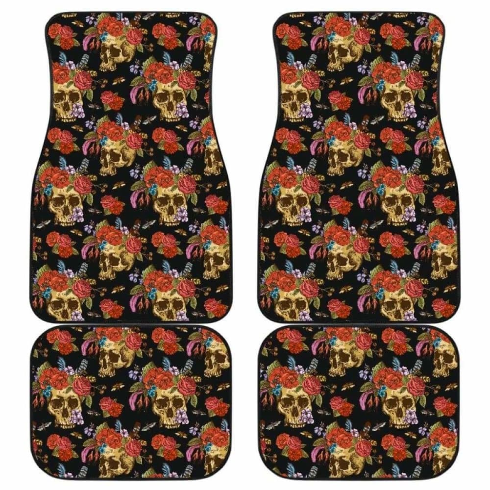 Set 4 Pcs Floral Sugar Skull Car Mats 101207