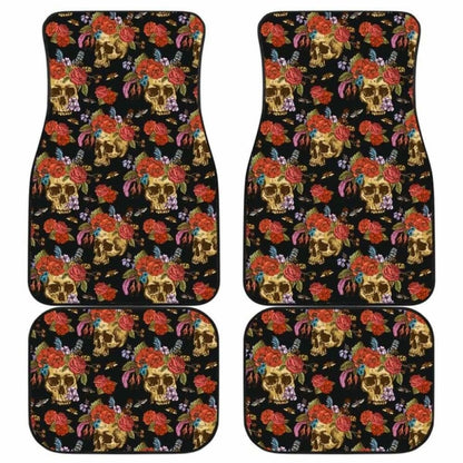 Set 4 Pcs Floral Sugar Skull Car Mats 101207