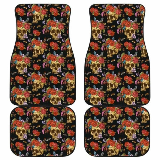 Set 4 Pcs Floral Sugar Skull Car Mats 101207