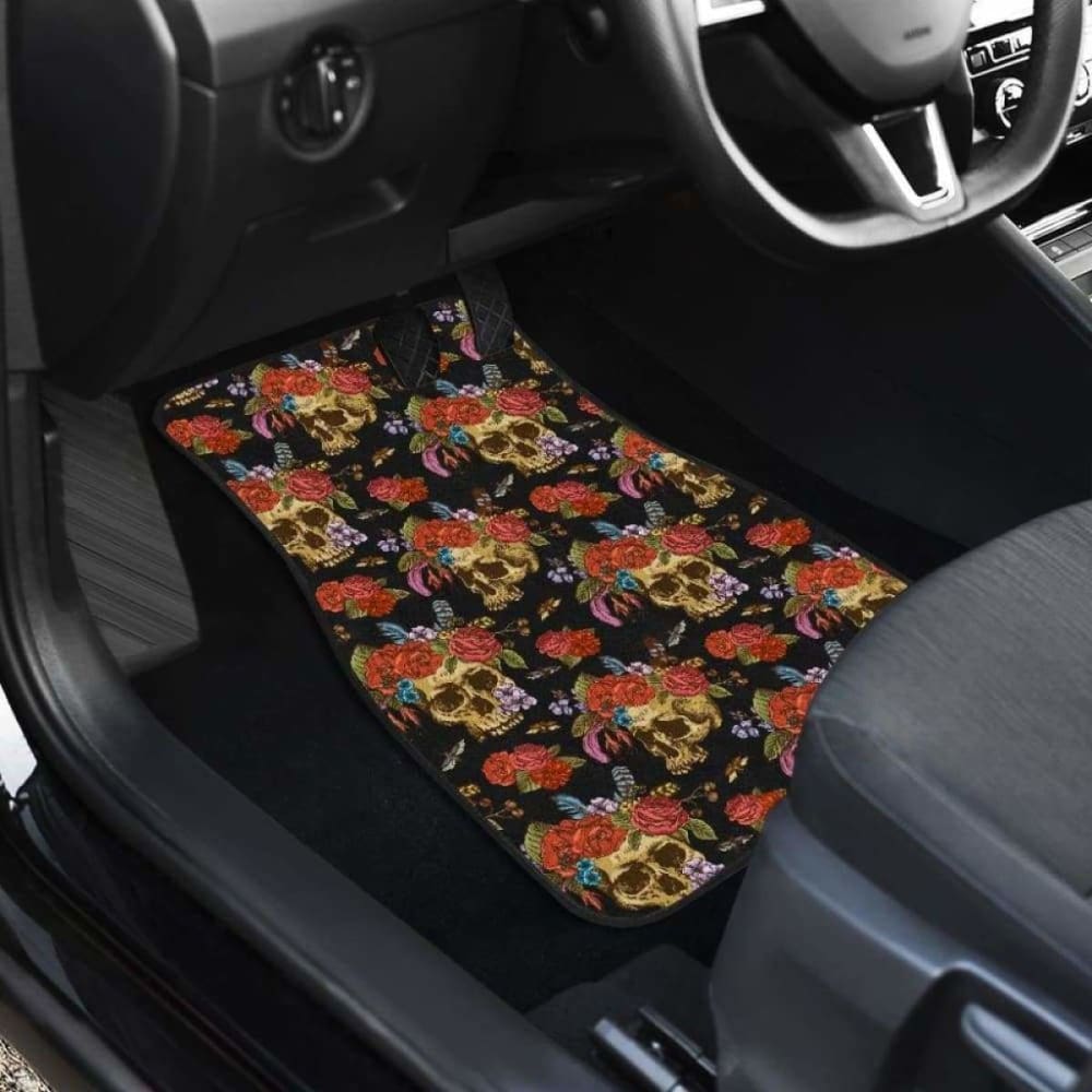 Set 4 Pcs Floral Sugar Skull Car Mats 101207