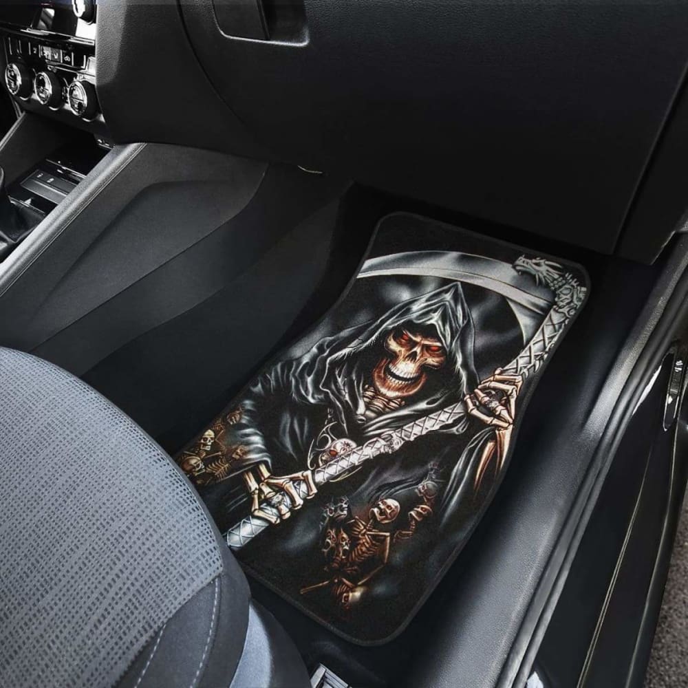 Set 4 Pcs Grim Reaper Skull Car Mats 112608
