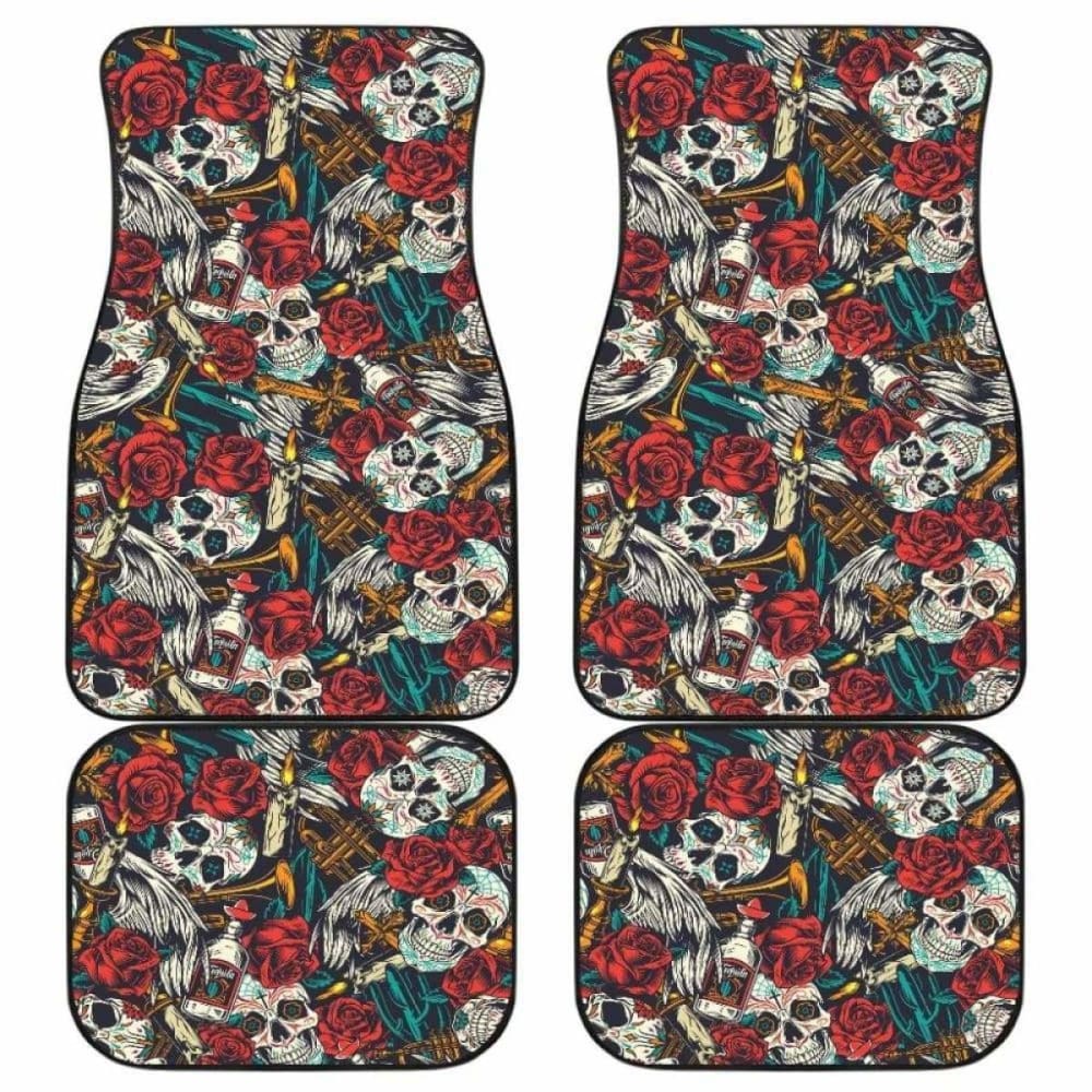 Set 4 Pcs Sugar Skull Car Mats 101207