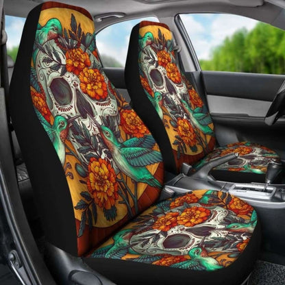 Set Of 2 Beautiful Sugar Skull Car Seat Covers 101207