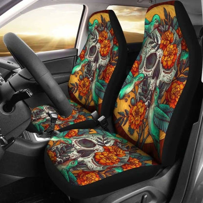 Set Of 2 Beautiful Sugar Skull Car Seat Covers 101207