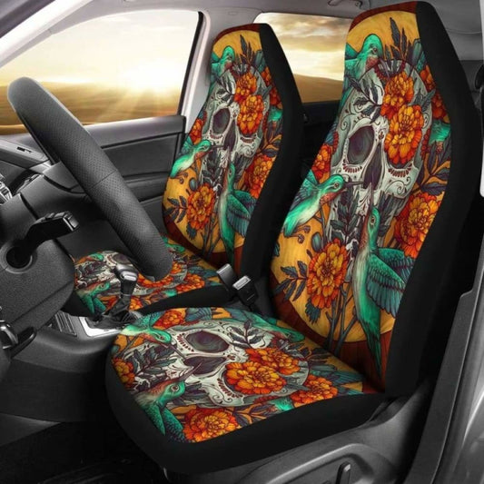 Set Of 2 Beautiful Sugar Skull Car Seat Covers 101207