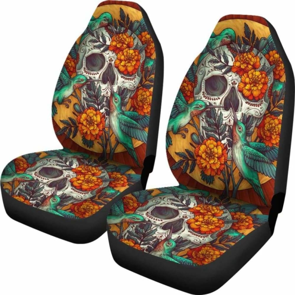 Set Of 2 Beautiful Sugar Skull Car Seat Covers 101207