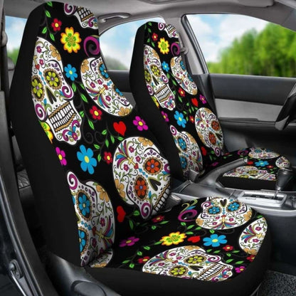 Set Of 2 Beautiful Sugar Skull Seat Covers 101207