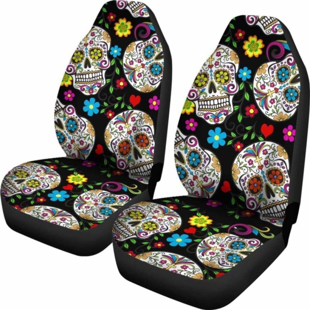 Set Of 2 Beautiful Sugar Skull Seat Covers 101207