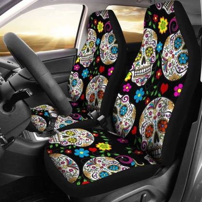 Set Of 2 Beautiful Sugar Skull Seat Covers 101207