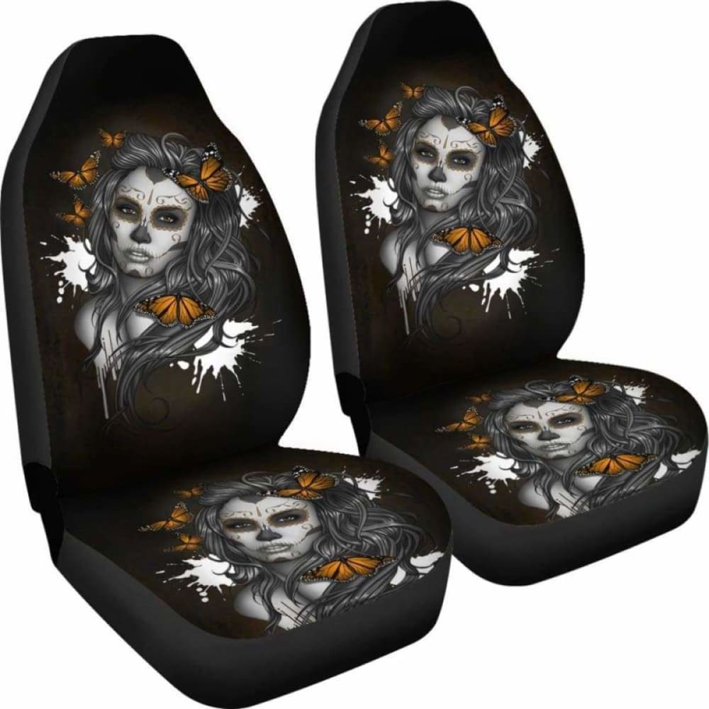 Set Of 2 - Beauty Girl Sugar Skull Seat Cover 101207