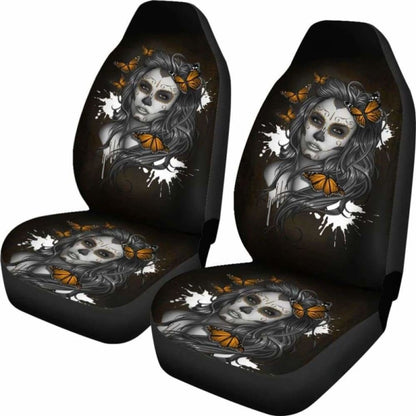 Set Of 2 - Beauty Girl Sugar Skull Seat Cover 101207