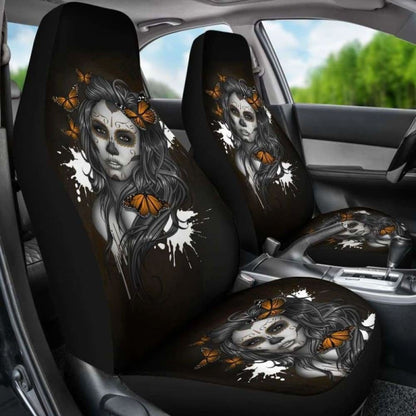 Set Of 2 - Beauty Girl Sugar Skull Seat Cover 101207