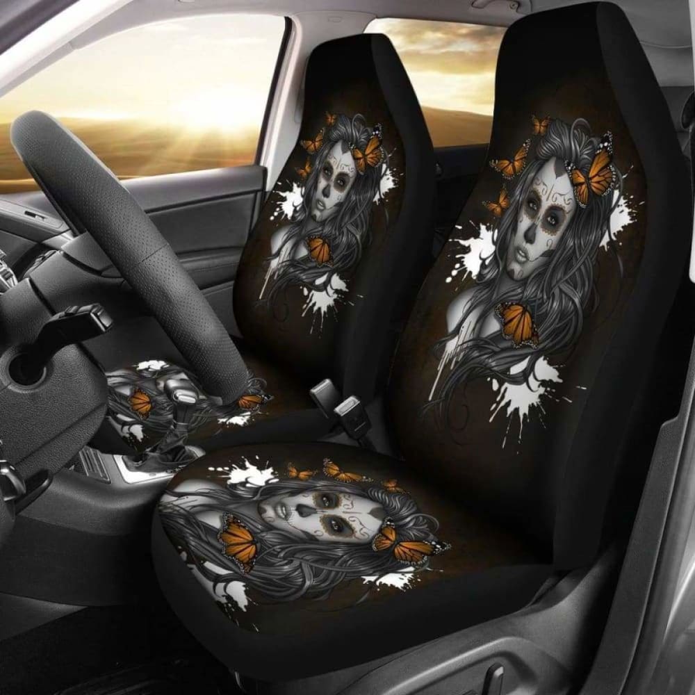 Set Of 2 - Beauty Girl Sugar Skull Seat Cover 101207