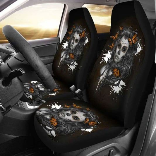 Set Of 2 - Beauty Girl Sugar Skull Seat Cover 101207