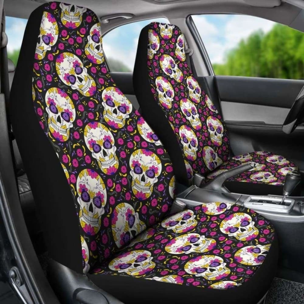 Set Of 2 Candy Sugar Skull Car Seat Covers 101207