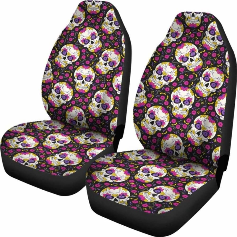Set Of 2 Candy Sugar Skull Car Seat Covers 101207