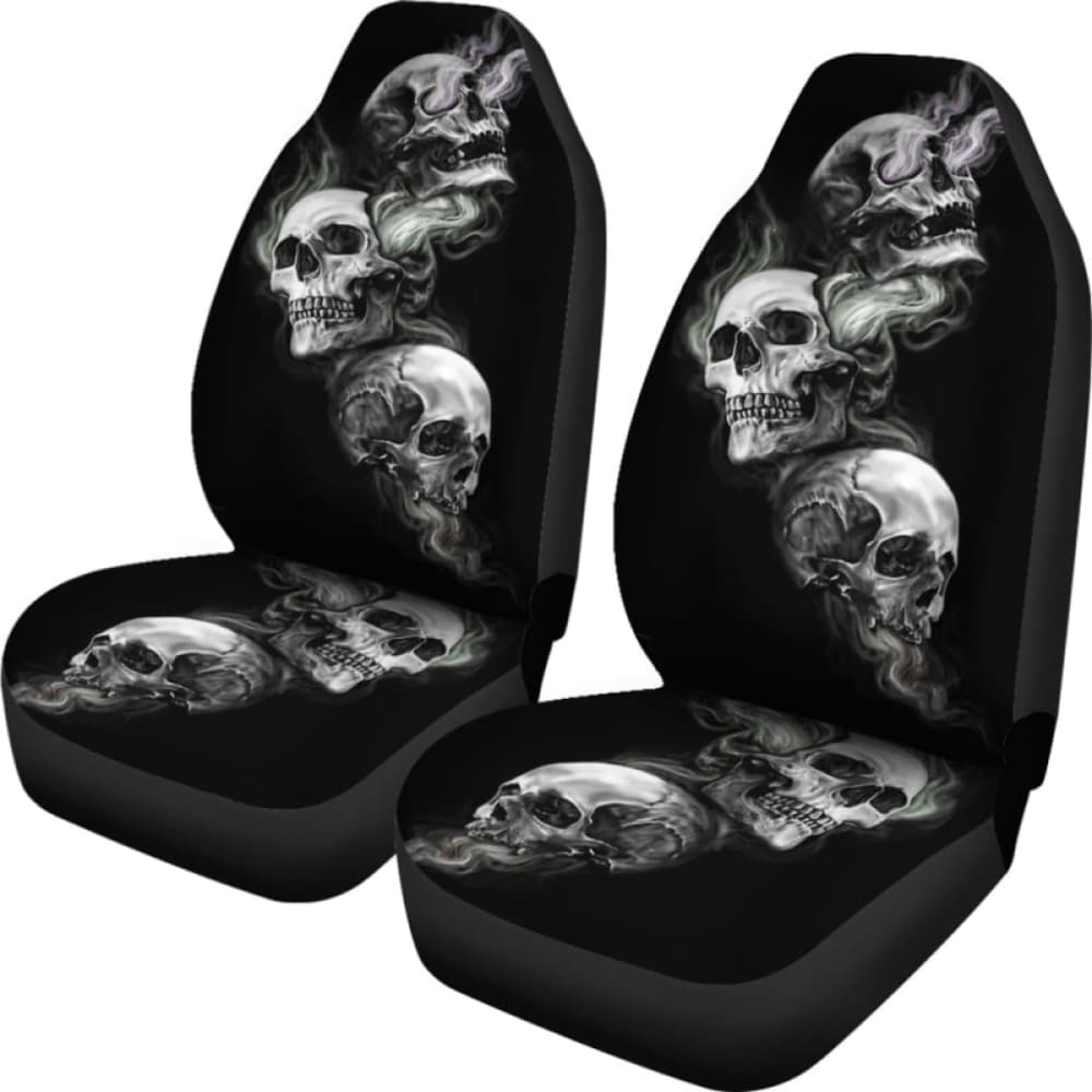 Set Of 2 Car Seat Cover - Burning Skulls 101207