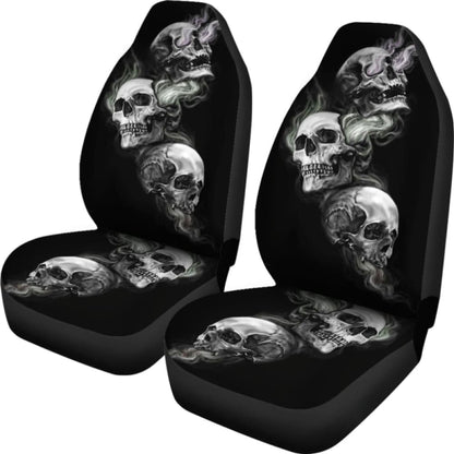 Set Of 2 Car Seat Cover - Burning Skulls 101207
