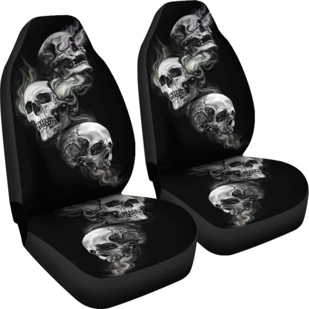 Set Of 2 Car Seat Cover - Burning Skulls 101207