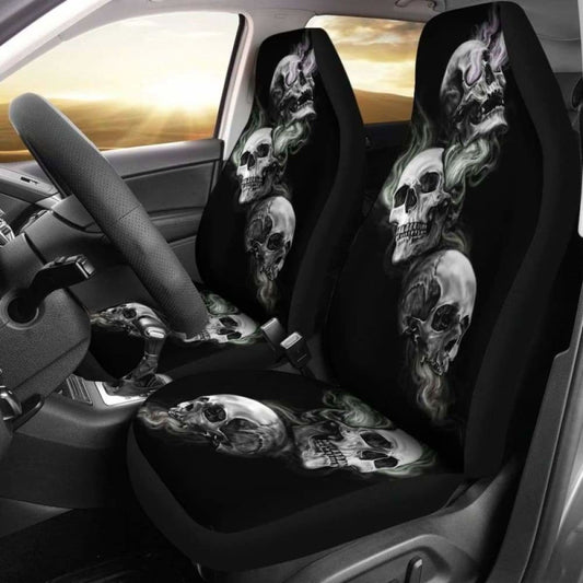 Set Of 2 Car Seat Cover - Burning Skulls 101207