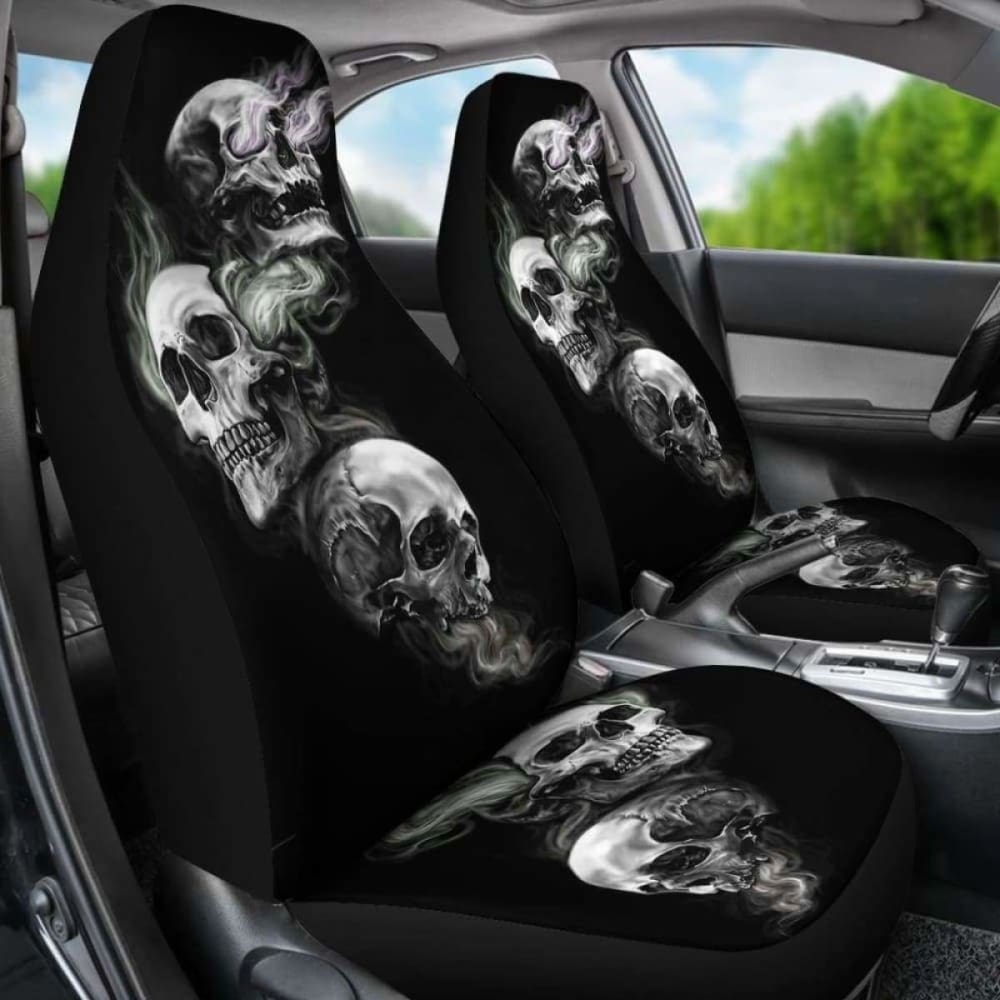 Set Of 2 Car Seat Cover - Burning Skulls 101207